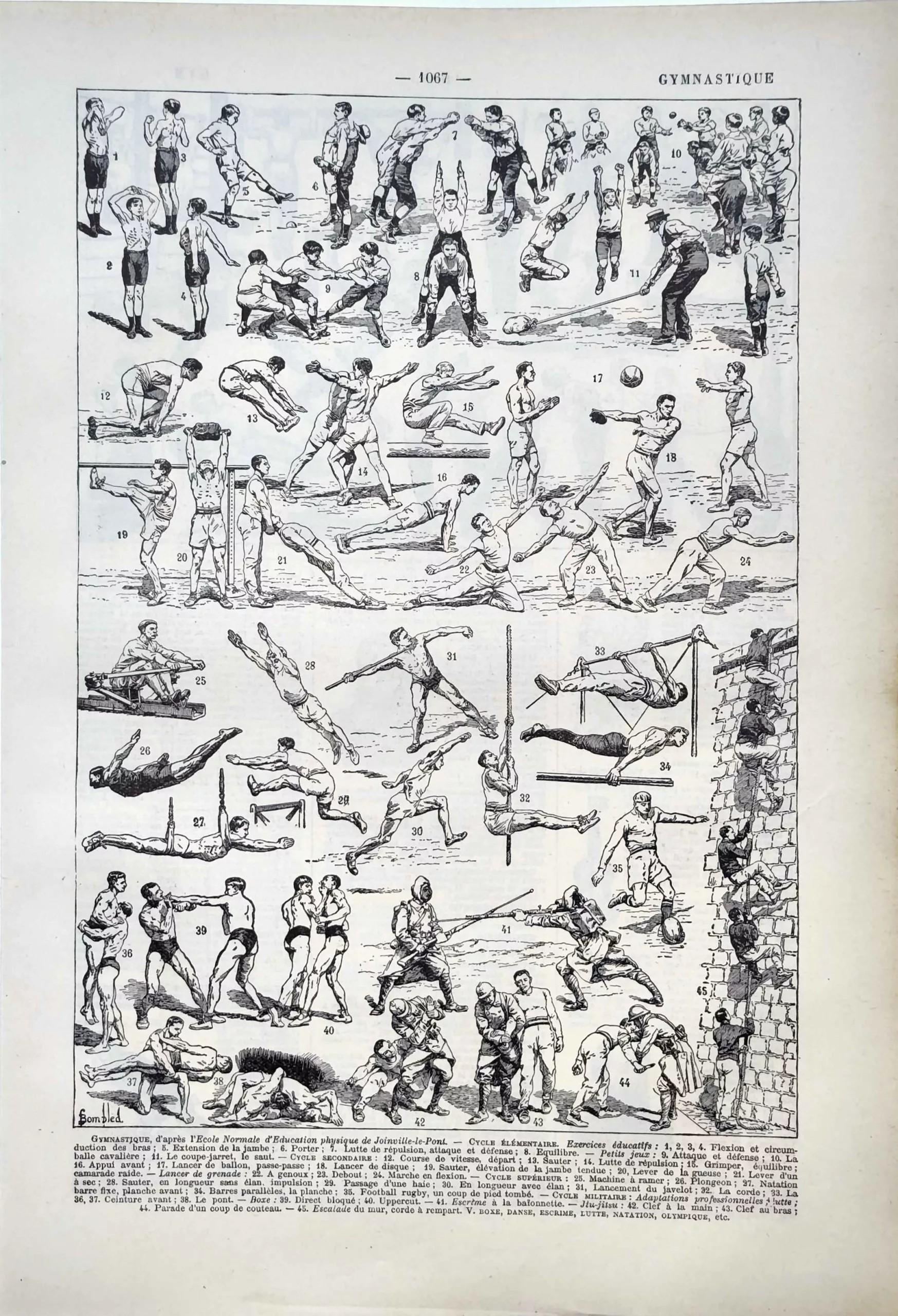 Gymnastique scolaire, exercices physiques, jeux et mouvements éducatifs, planche de 1922