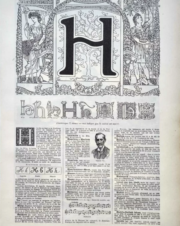 LU11922H000-R-lettre-H Lettre H décorative, alphabets anciens et modèles d’écriture, page originale de 1922