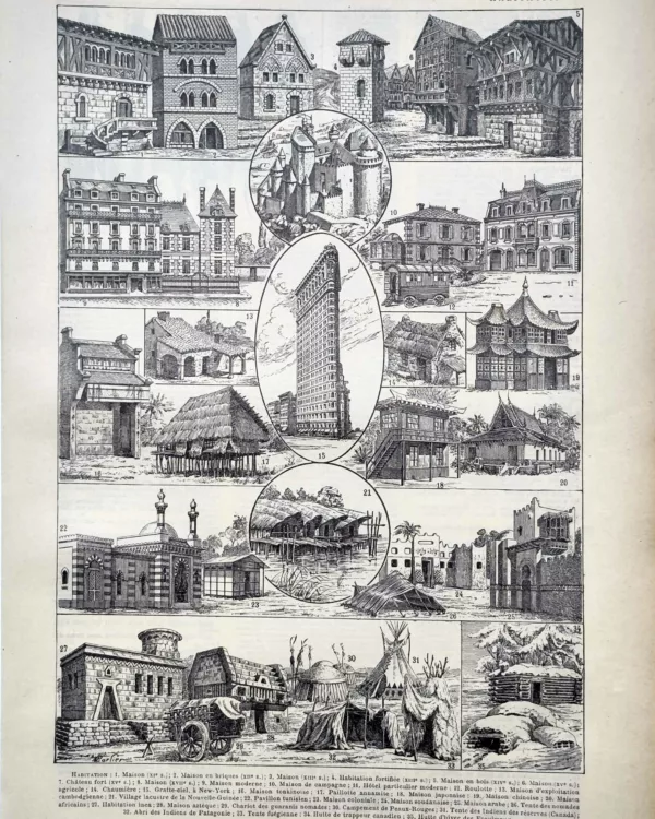 Maisons et habitats traditionnels du monde, architectures anciennes et modernes, planche de 1922