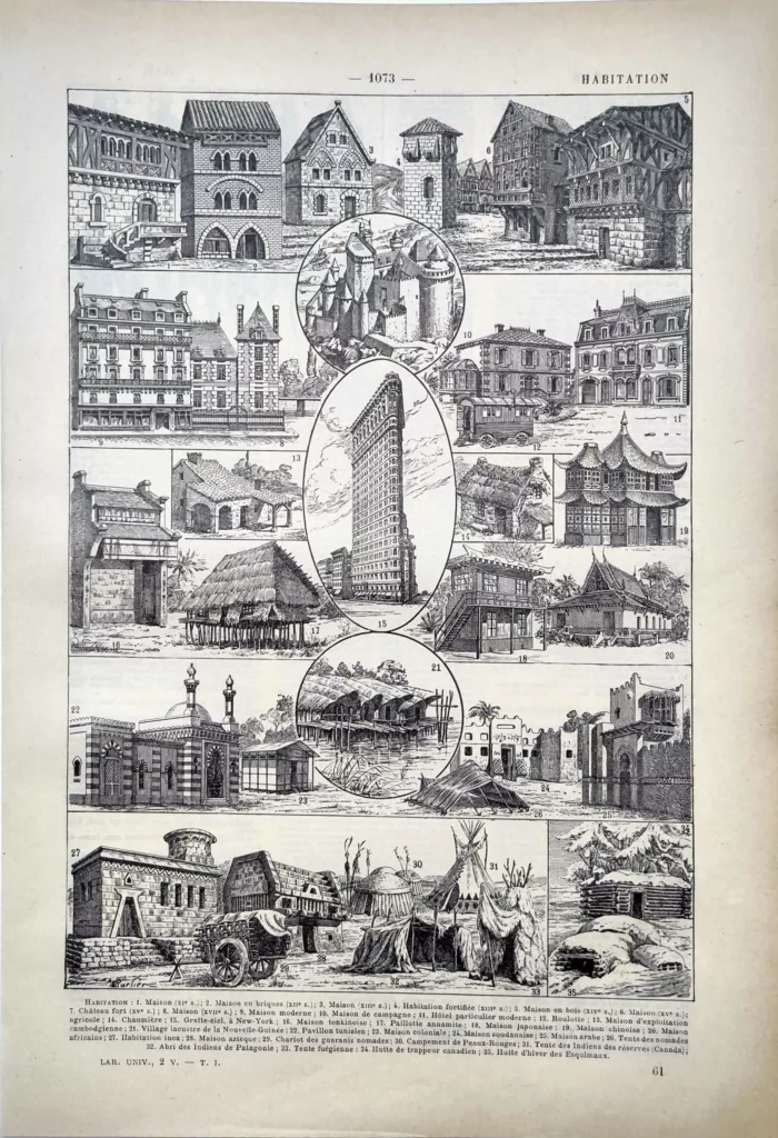 Maisons et habitats traditionnels du monde, architectures anciennes et modernes, planche de 1922