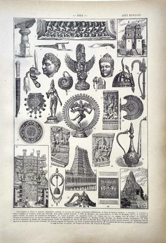 Art hindou, sculptures, Shiva, objets décoratifs et architecture religieuse, planche de 1922