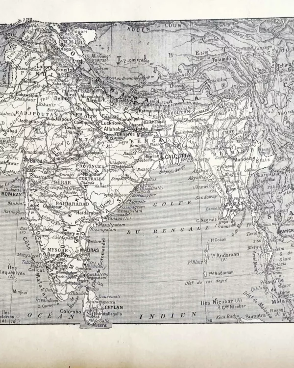 LU11922INDE-R-inde-carte Inde et Asie du Sud, carte géographique ancienne de 1922