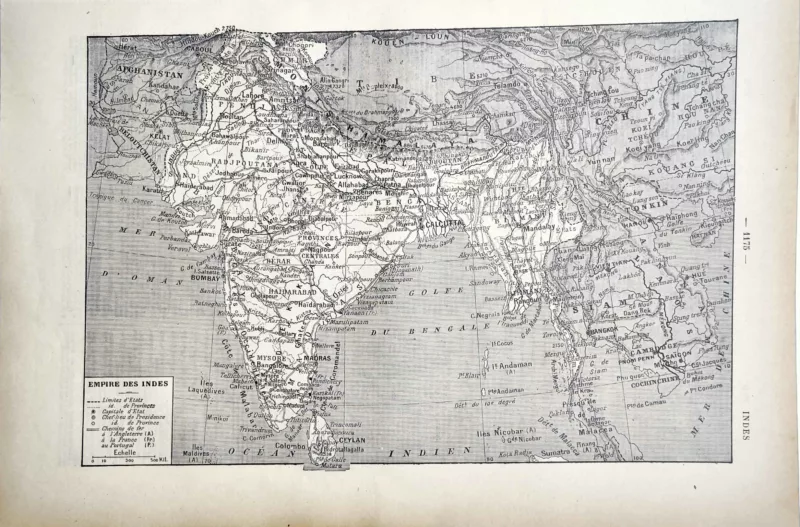 LU11922INDE-R-inde-carte Inde et Asie du Sud, carte géographique ancienne de 1922