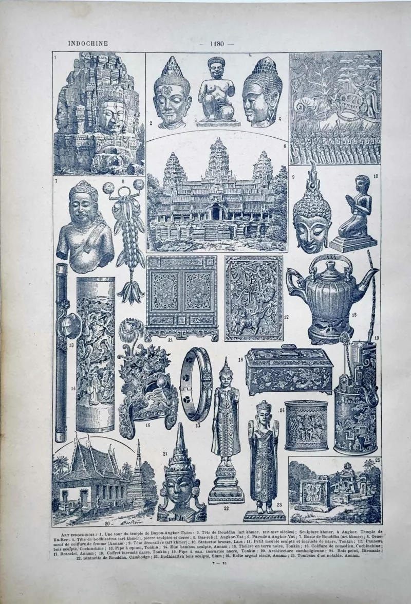 LU11922INDO-V-indochine-art Indochine, temples sculptures et arts décoratifs, planche ancienne de 1922