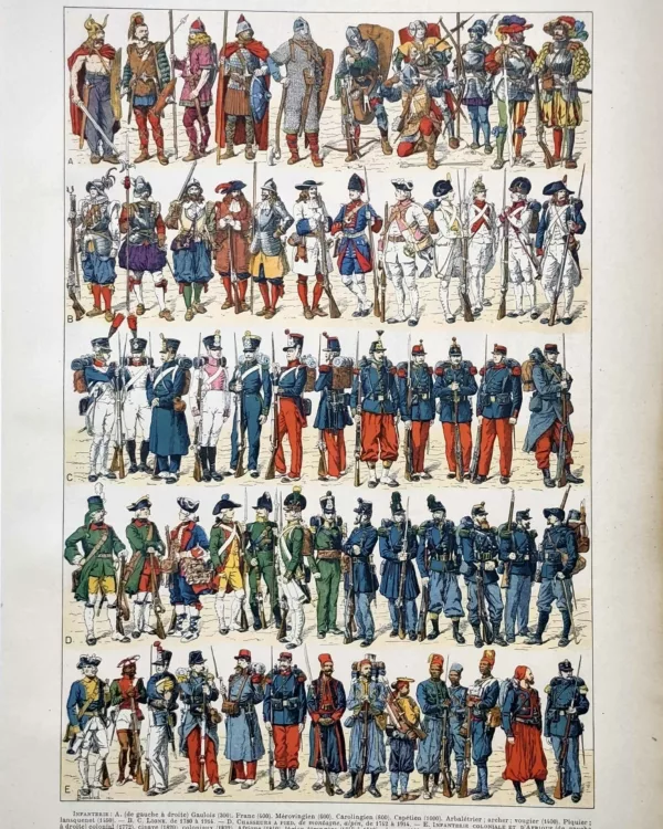LU11922INFA-R-infanterie Infanterie française, uniformes militaires en couleurs, planche ancienne de 1922