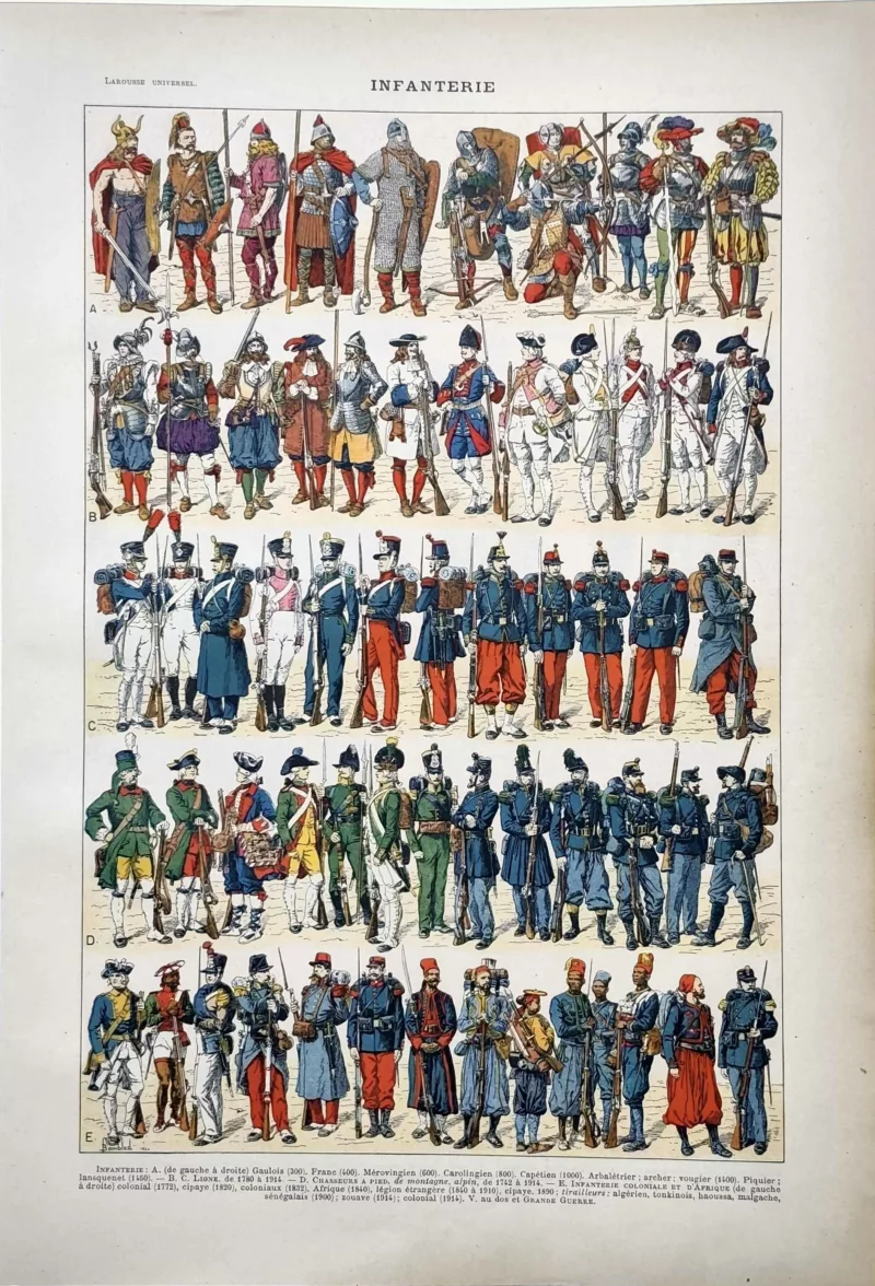 LU11922INFA-R-infanterie Infanterie française, uniformes militaires en couleurs, planche ancienne de 1922