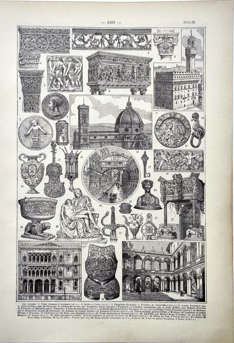 Art italien, architecture sculpture et arts décoratifs, planche ancienne de 1922