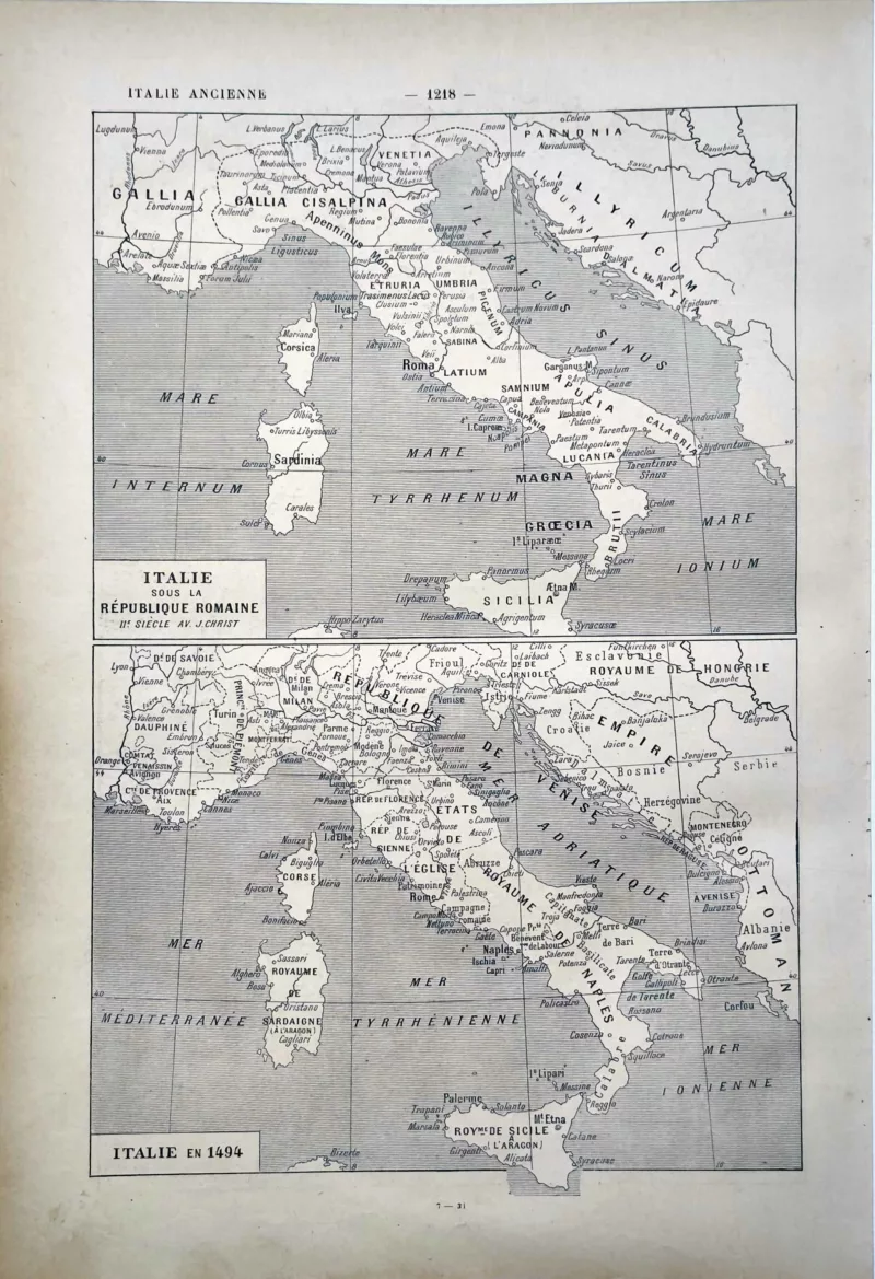 Italie ancienne et Italie en 1494, cartes historiques de 1922