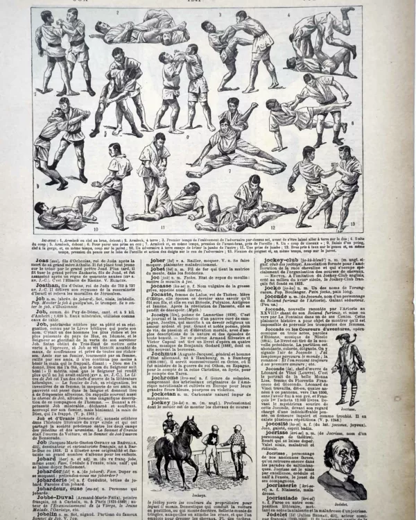 Jiu-jitsu, prises et techniques de combat illustrées, planche ancienne de 1922