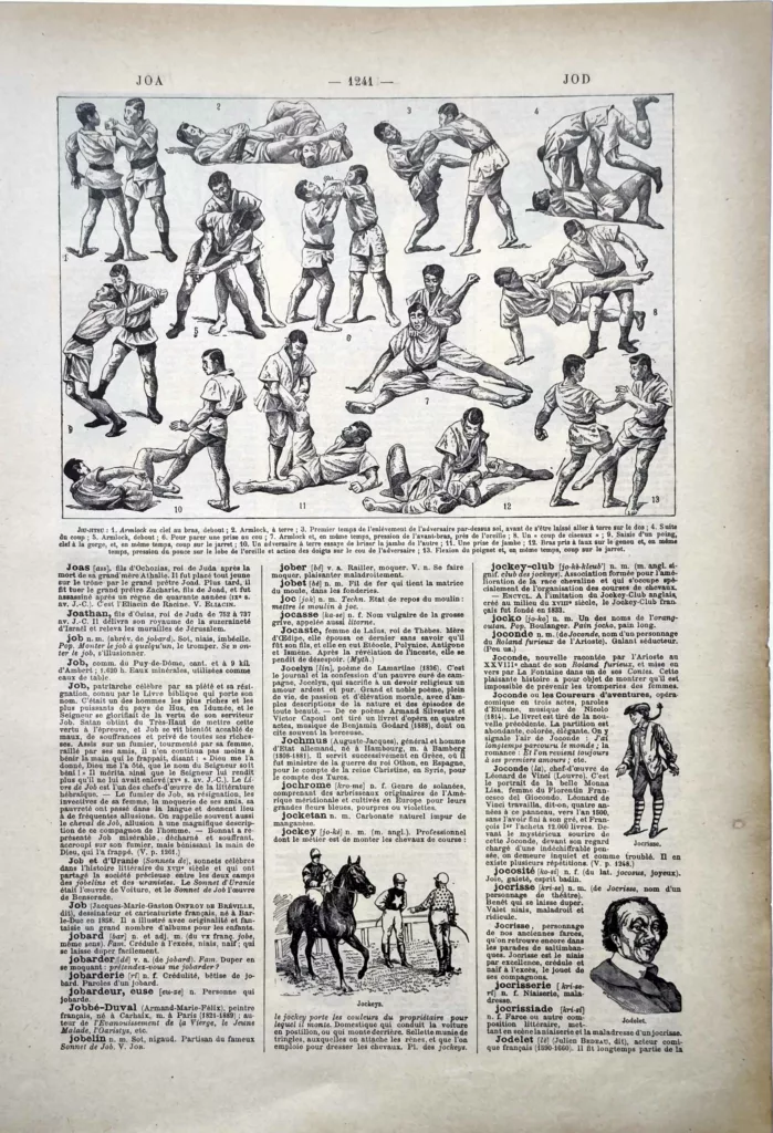 Jiu-jitsu, prises et techniques de combat illustrées, planche ancienne de 1922