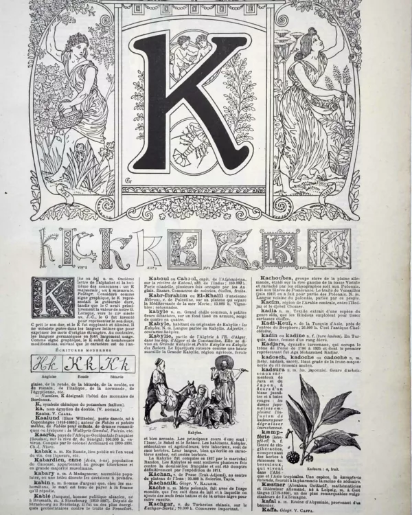 LU11922K000-R-lettre-K Lettre K décorative, alphabet et typographie ancienne, planche de 1922