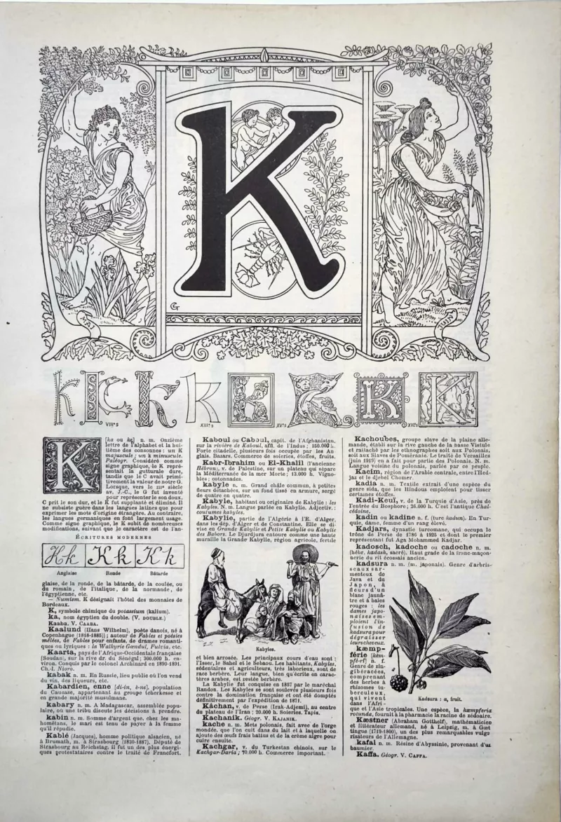 LU11922K000-R-lettre-K Lettre K décorative, alphabet et typographie ancienne, planche de 1922