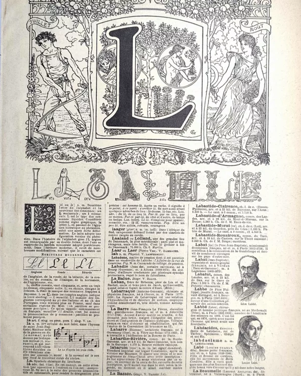 LU21923L000-R-Lettre-L Lettre L décorative, alphabets anciens et modèles d’écriture, page originale de 1923