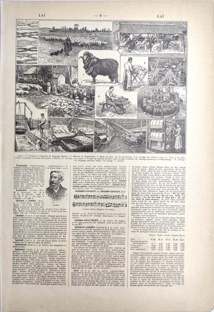 Production de la laine, moutons, tonte et machines textiles, planche de 1923