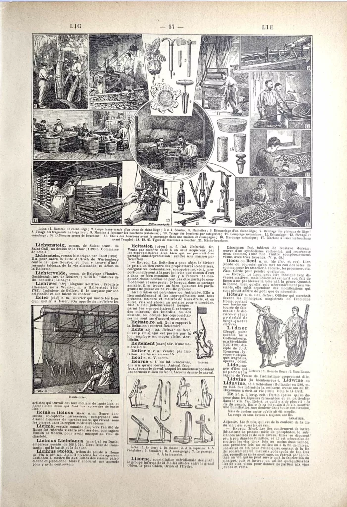 Récolte du chêne-liège et fabrication de bouchons et objets en liège, planche de 1923