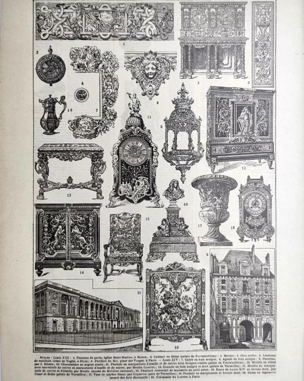 Styles Louis XIII et Louis XIV, mobilier, horlogerie et arts décoratifs, planche de 1923