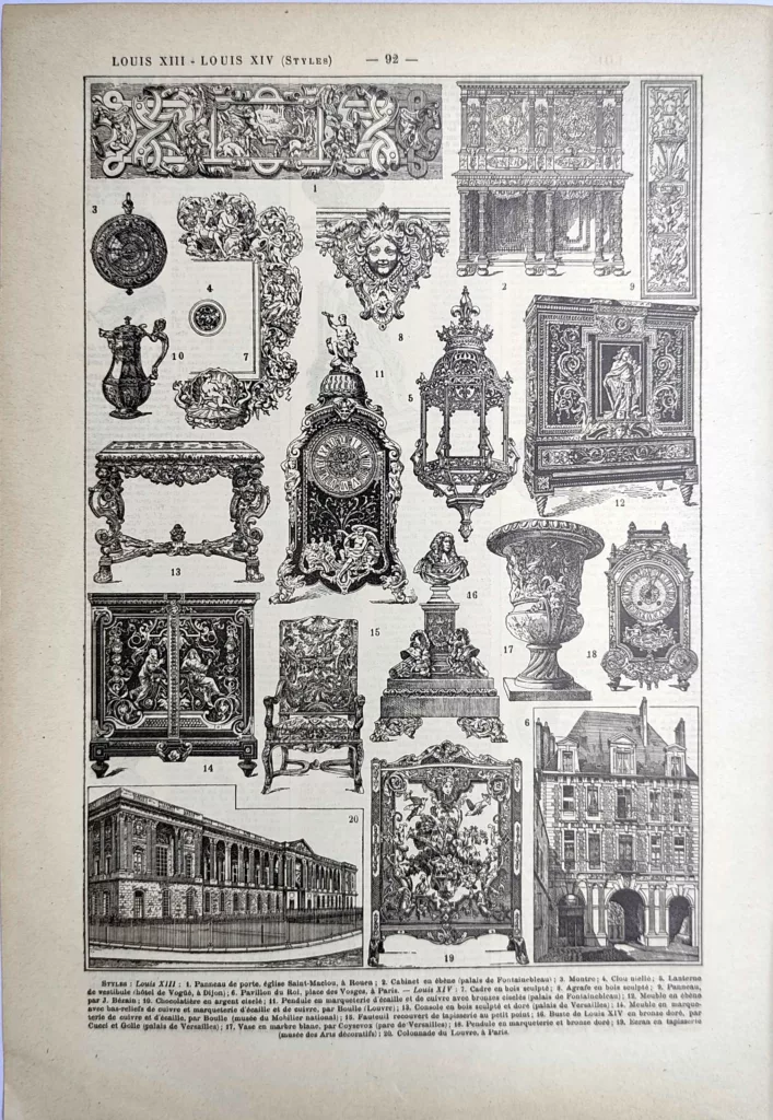 Styles Louis XIII et Louis XIV, mobilier, horlogerie et arts décoratifs, planche de 1923
