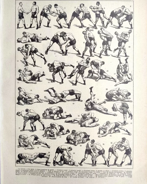 LU21923LUTT-R-Lutte-sport Techniques de lutte, prises, projections et combats au sol, planche sportive de 1923