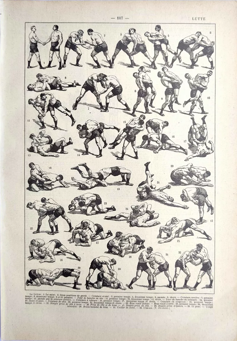 LU21923LUTT-R-Lutte-sport Techniques de lutte, prises, projections et combats au sol, planche sportive de 1923