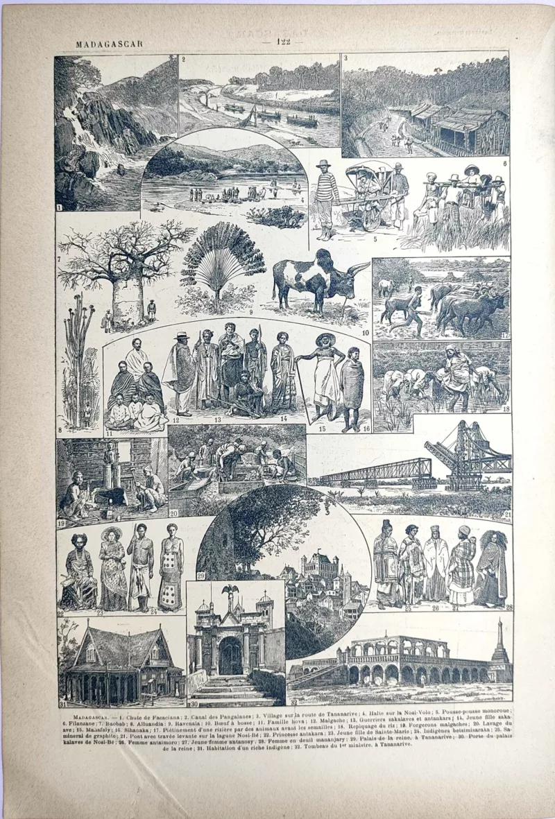 LU21923MADA-V-Madagascar-pays Paysages, habitants, agriculture et architecture de Madagascar, planche ancienne de 1923