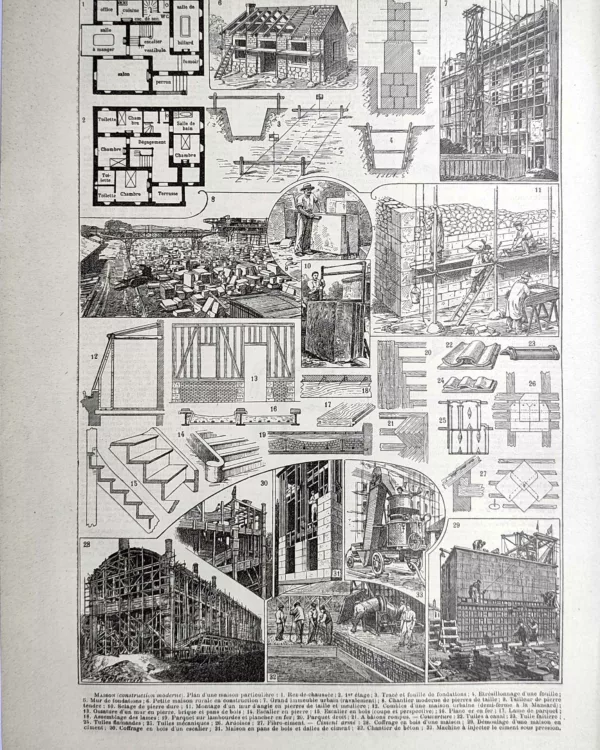 LU21923MAIS-R1-Maison-construction Construction d’une maison, fondations, maçonnerie, charpente et chantiers, planche de 1923