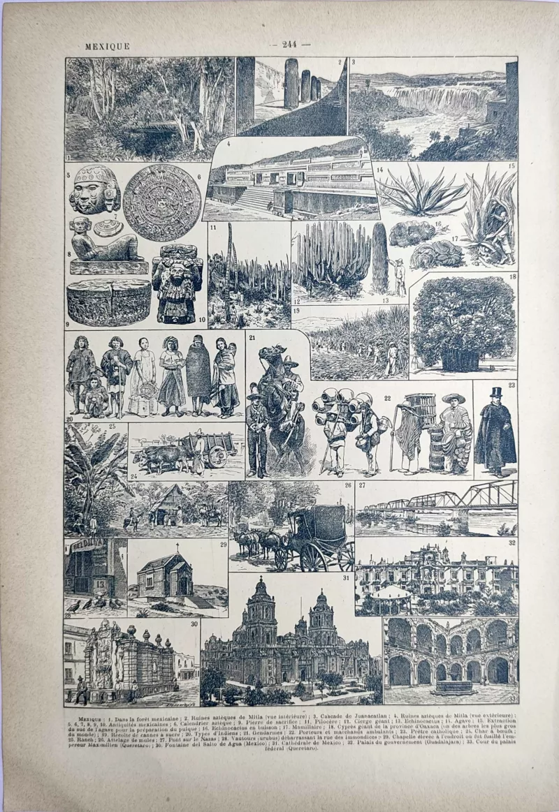 LU21923MEXI-V-Mexique-pays Mexique, paysages, habitants, cultures et monuments, planche documentaire de 1923