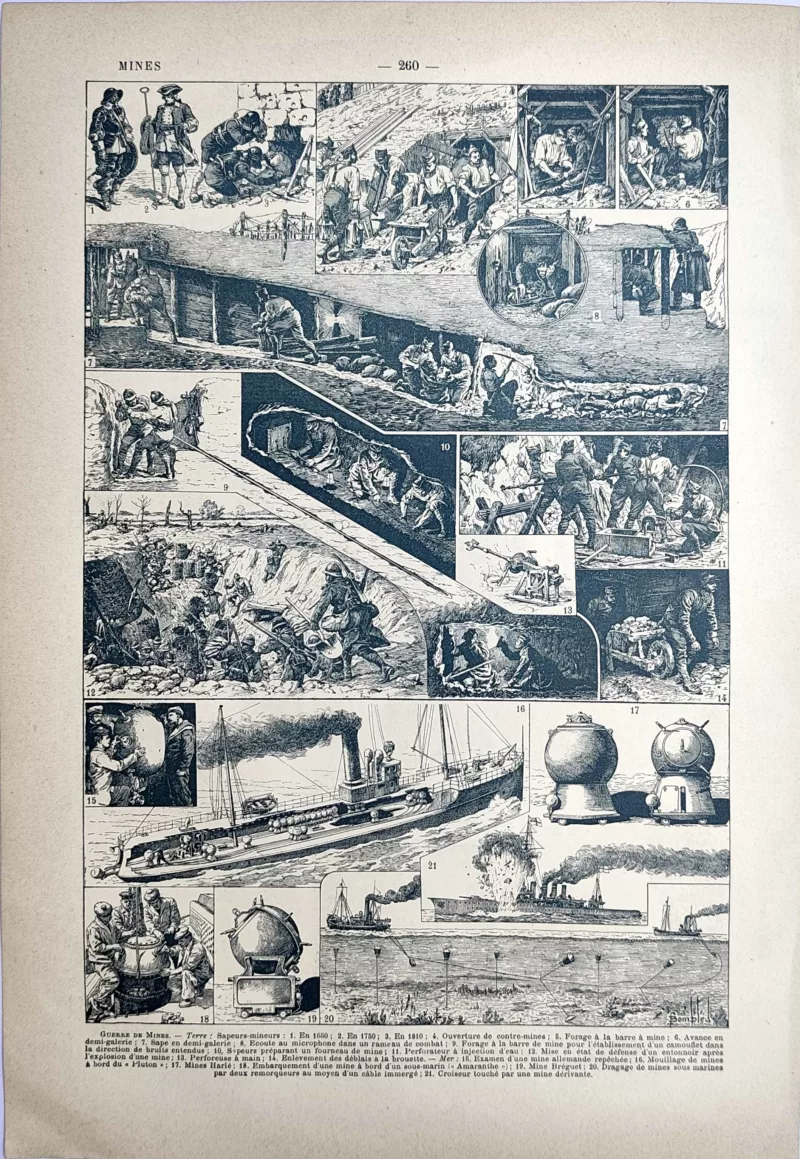 Travail des mineurs et guerre des mines, scènes et techniques minières de 1923