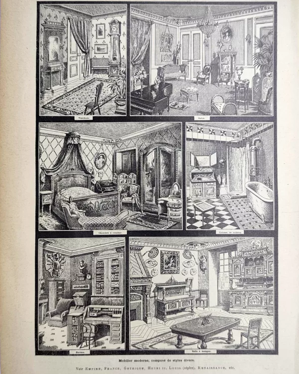 Mobilier moderne, vestibule, salon, chambre, bureau et salle à manger, planche de 1923