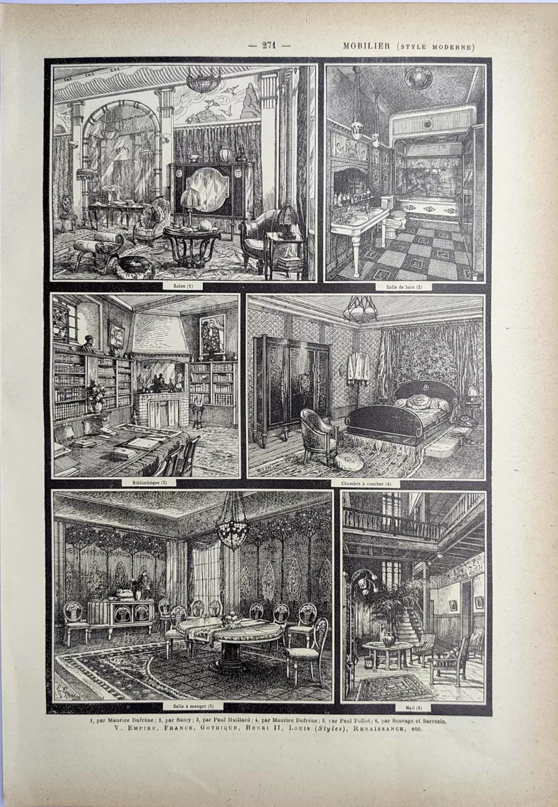 LU21923MOBI-R2-Mobilier Intérieurs modernes, salon, bibliothèque, chambre et salle à manger, planche de 1923