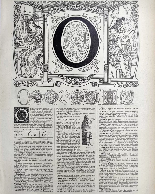 LU21923O000-R-Lettre-O Lettre O décorative avec alphabets anciens, architecture et sculpture, page typographique de 1923