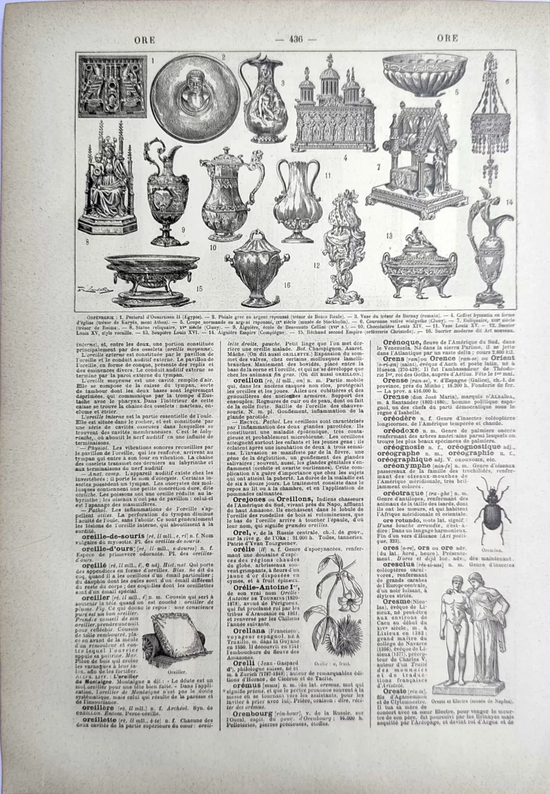 LU21923ORDR-V1-Orfevrerie Objets d’orfèvrerie, vases, coupes et reliquaires anciens, planche encyclopédique de 1923