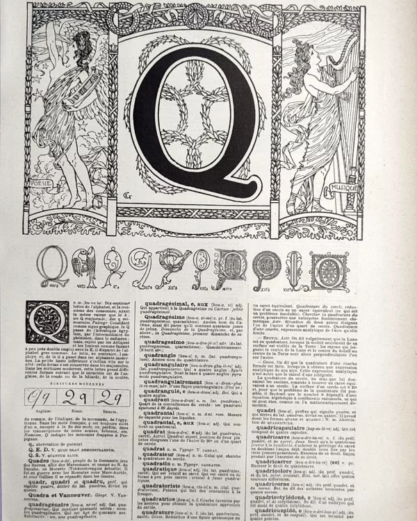 LU21923Q000-R-Lettre-Q Lettre Q, alphabet décoratif et typographie ancienne, planche de 1923
