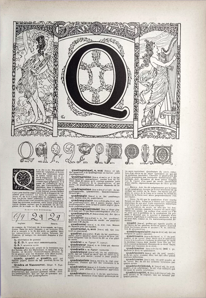 LU21923Q000-R-Lettre-Q Lettre Q, alphabet décoratif et typographie ancienne, planche de 1923