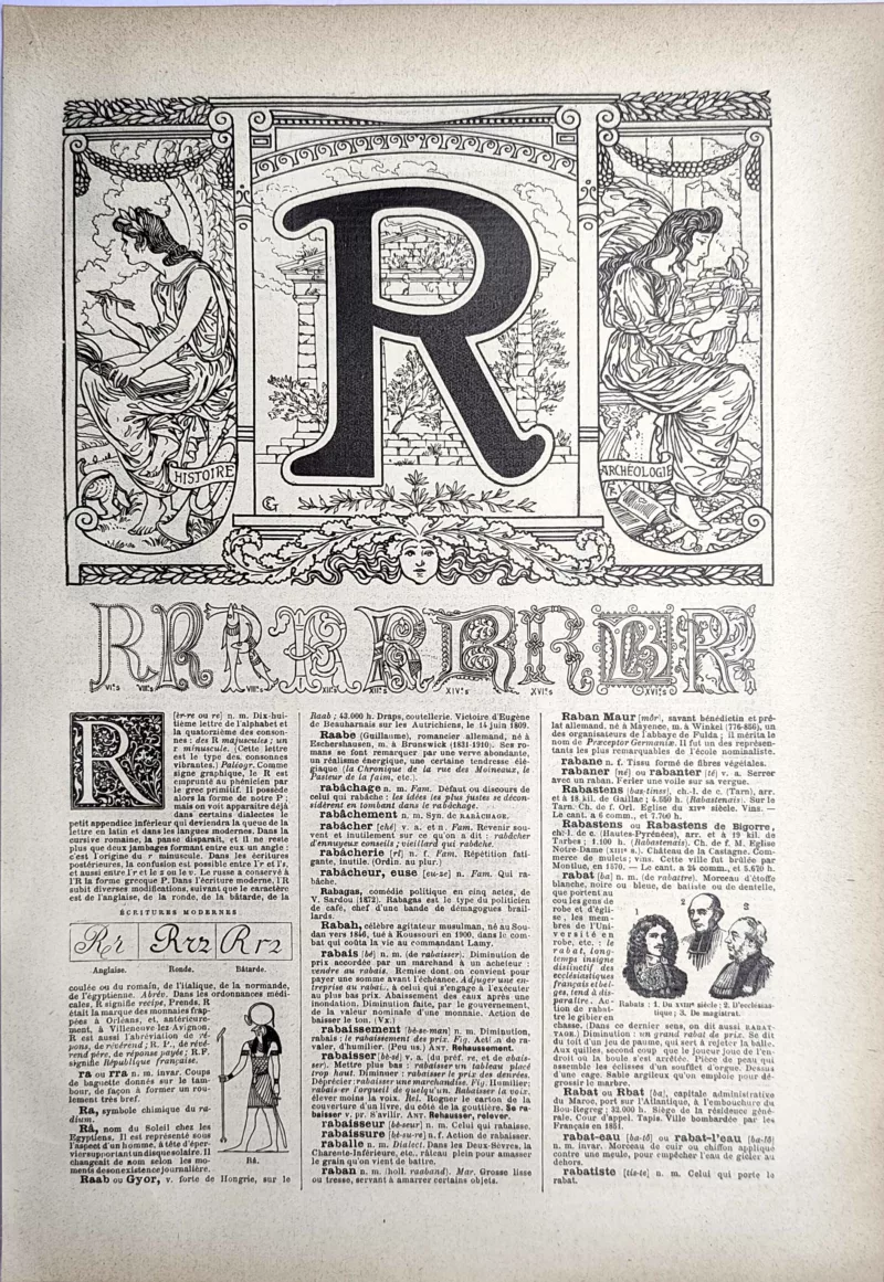 LU21923R000-R-Lettre-R Lettre R, alphabet décoratif et typographie ancienne, planche de 1923
