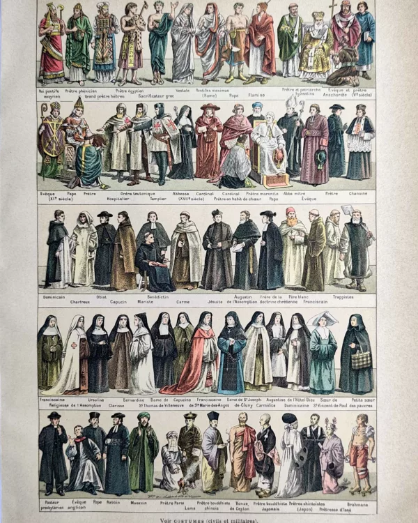 LU21923RELI-R-Costumes-religieux Costumes religieux de différentes traditions, planche en couleurs de 1923
