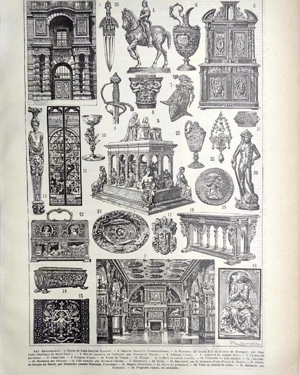 LU21923RENA-R-Art-renaissance Art de la Renaissance, architecture, mobilier et objets, planche ancienne de 1923