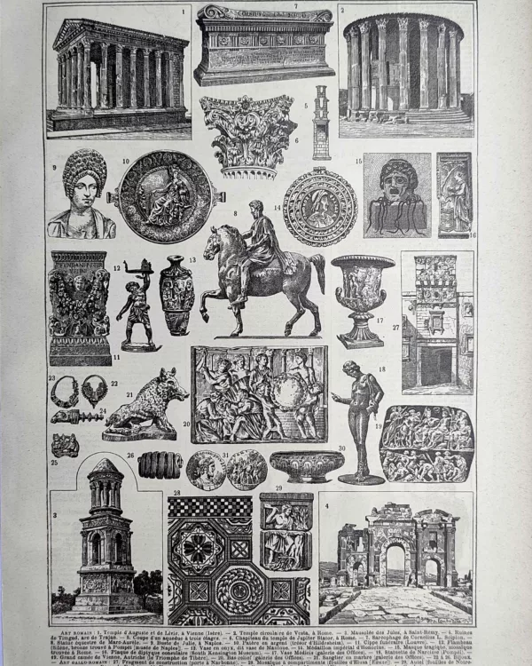 LU21923ROMI-R-Romain-art Art romain, monuments, sculptures, mosaïques et objets antiques, planche de 1923