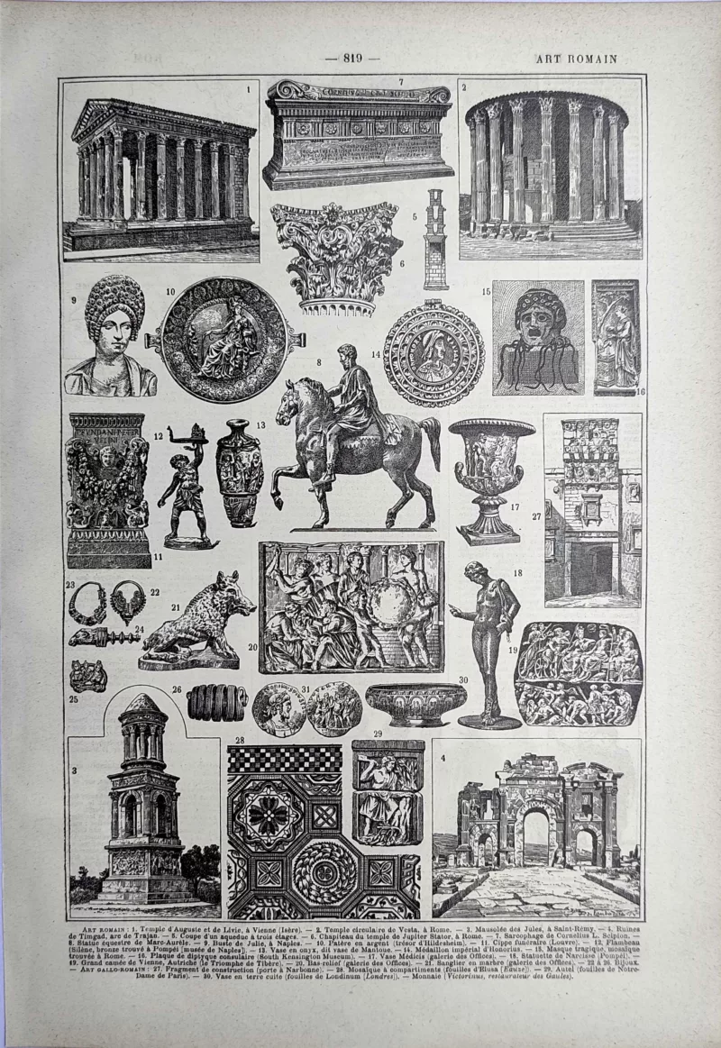 Art romain, monuments, sculptures, mosaïques et objets antiques, planche de 1923