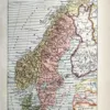 Carte ancienne en couleurs de la Scandinavie, planche géographique de 1923