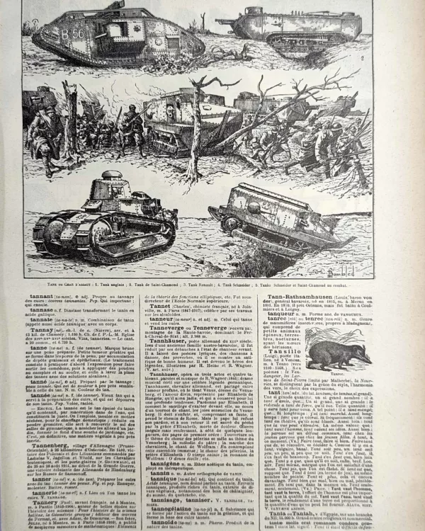 LU21923TANK-R-Tank Chars d’assaut de la Première Guerre mondiale, planche ancienne de 1923