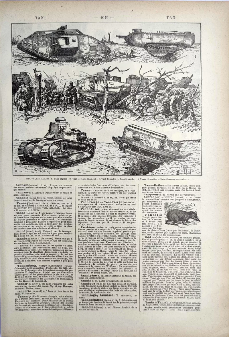 LU21923TANK-R-Tank Chars d’assaut de la Première Guerre mondiale, planche ancienne de 1923