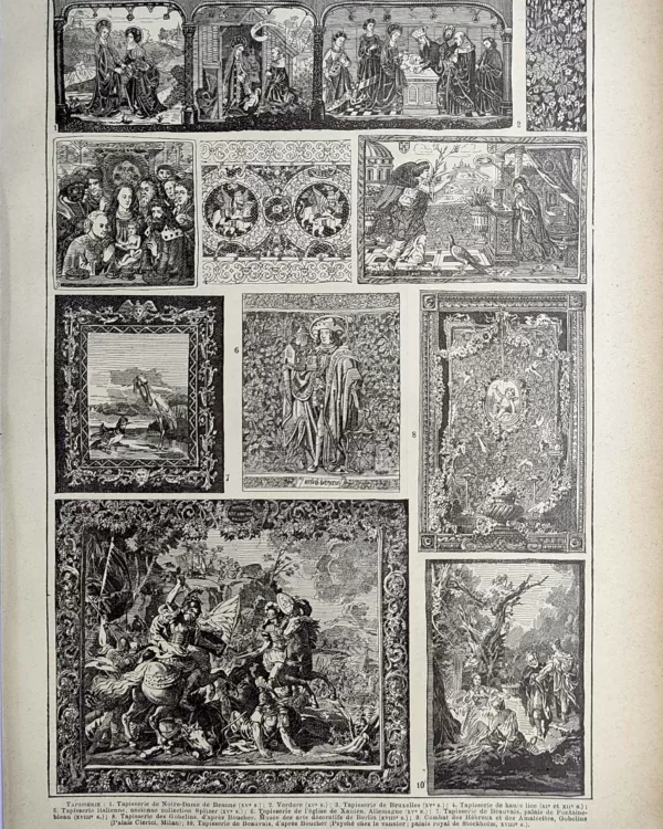 Tapisseries anciennes et art textile européen, planche encyclopédique de 1923