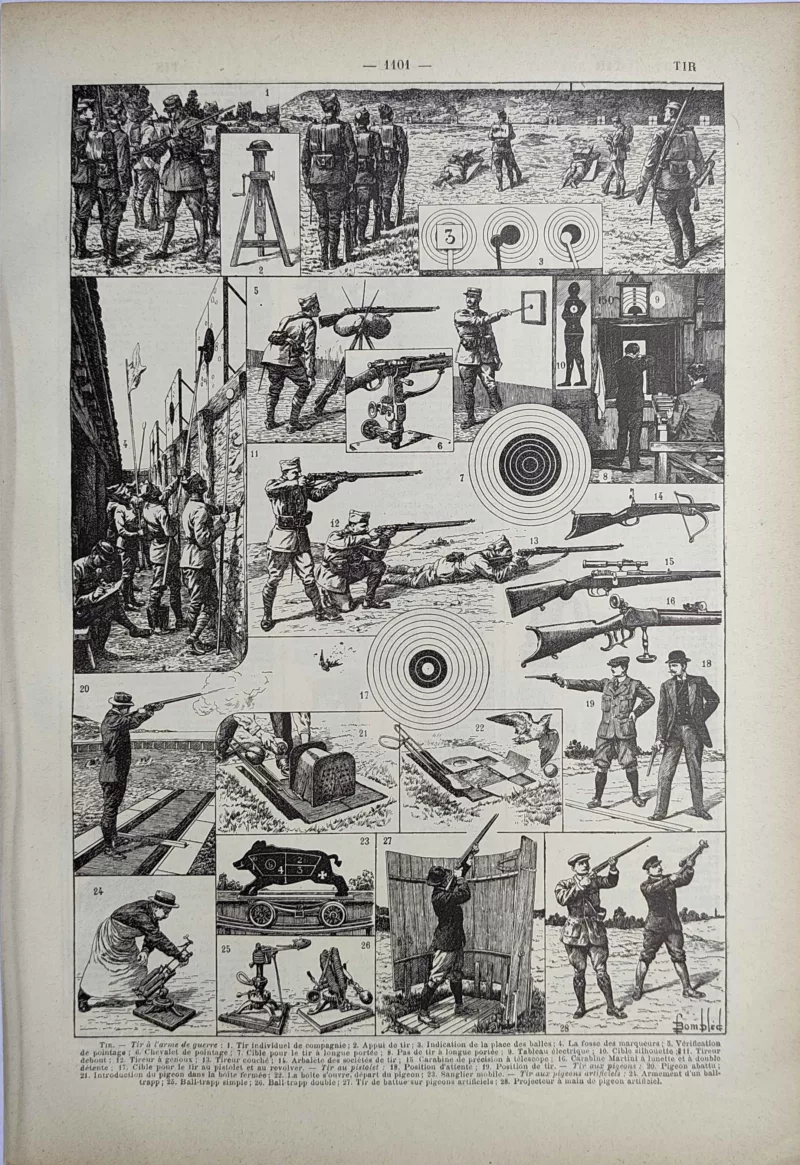 LU21923TIRS-R-Tir Tir militaire et sportif, armes, cibles et stands, planche ancienne de 1923