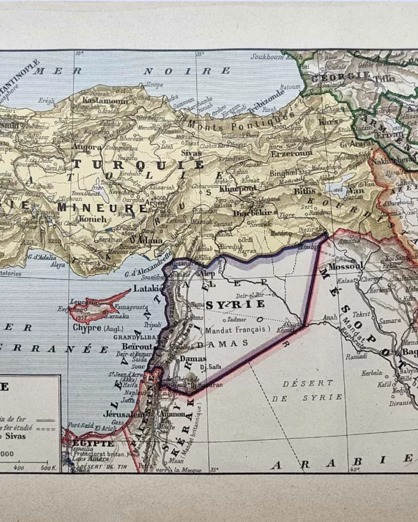 LU21923TURQ-R-Turquie-carte Carte en couleurs de la Turquie et des régions voisines, document de 1923